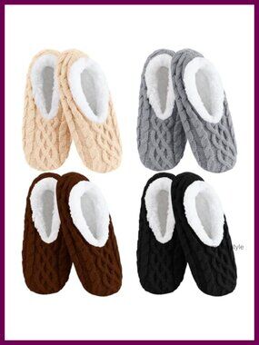 4 Pairs Fuzzy Slipper Socks for Women Non Slip Soft Sole Cotton Sherpa Lined